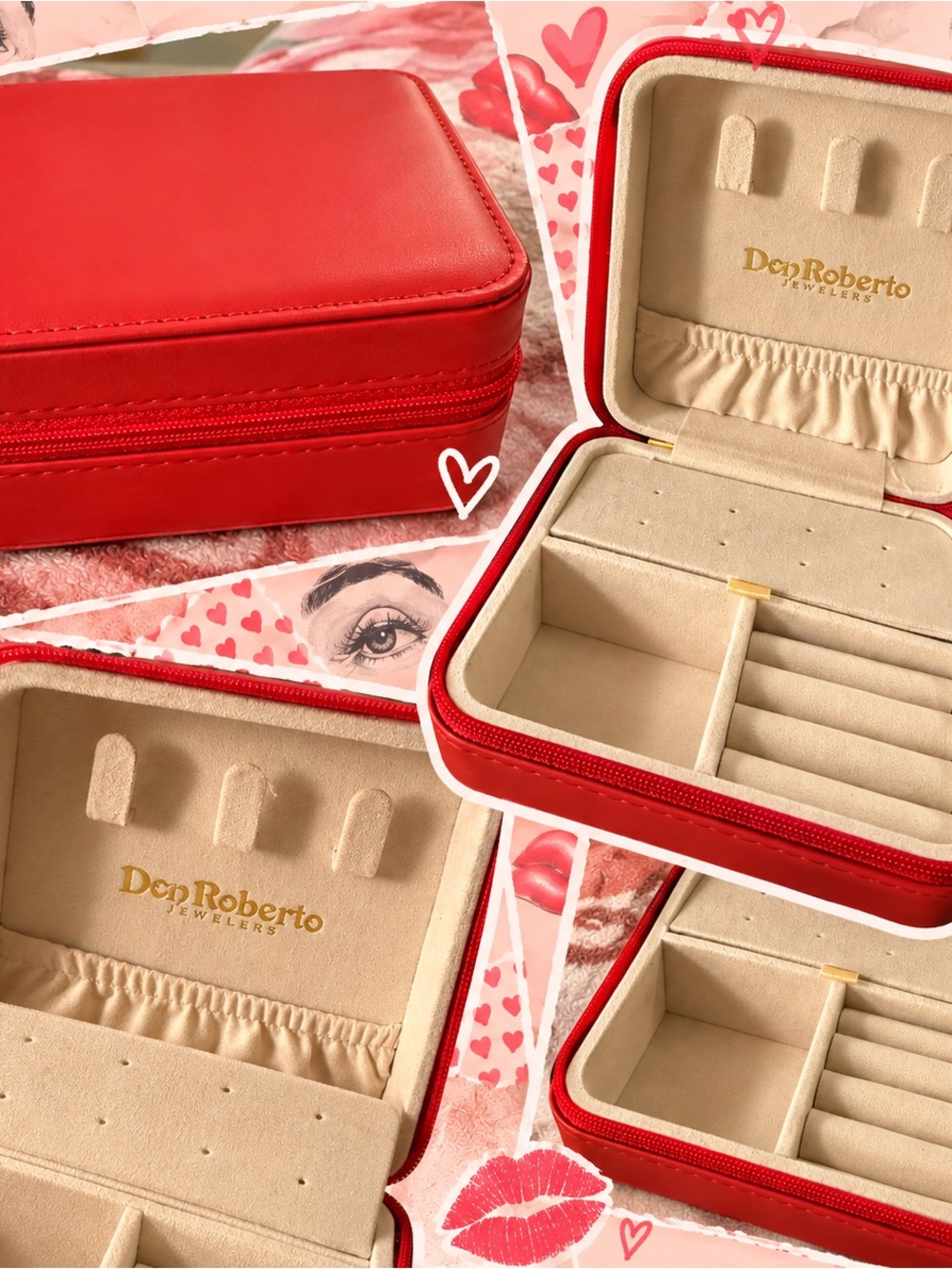 Red Jewelry Case with Cream Interior